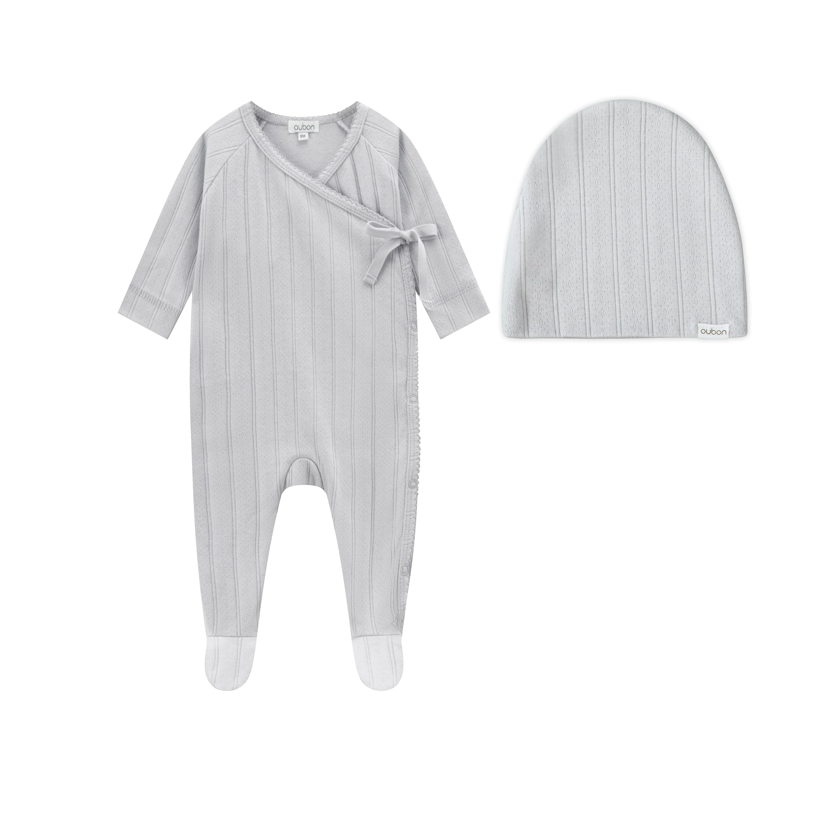 Oubon Pointelle Footie with Hat - Blue