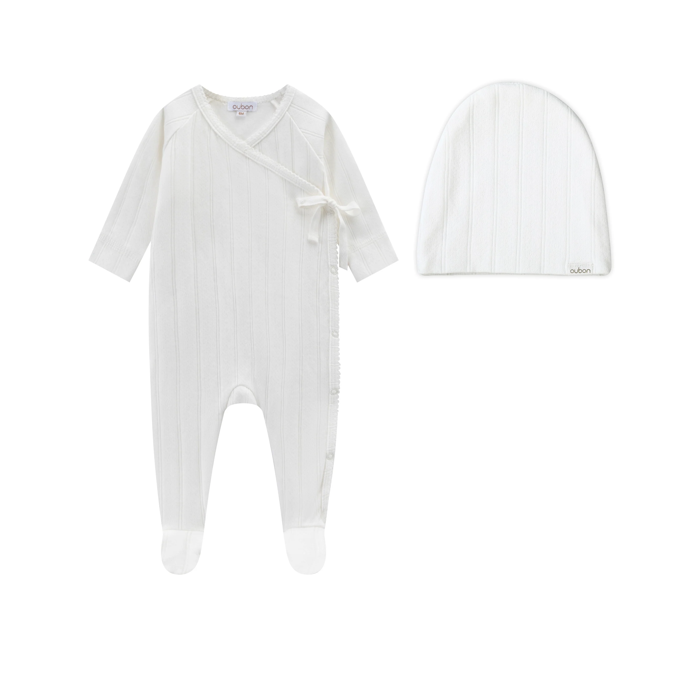 Oubon Pointelle Footie with Hat - Off White