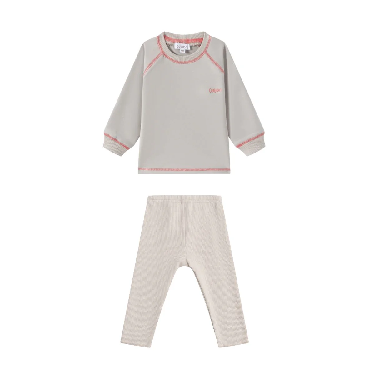 Oubon Contrast Stitch Sweat Set - Stone