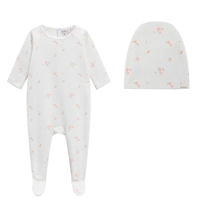 Oubon Coral Footie with Hat - Off White