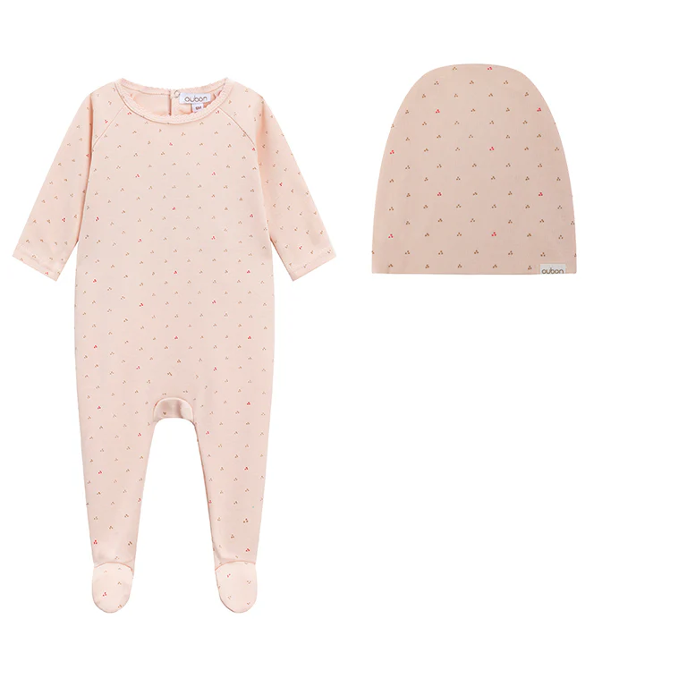 Oubon Dot Footie with Hat - Pink