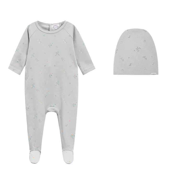 Oubon Floral Footie with Hat - Blue