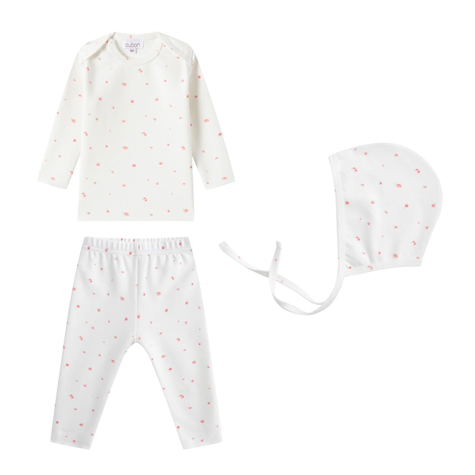 Oubon Girls Rose Pink Floral Two Piece Set And Bonnet