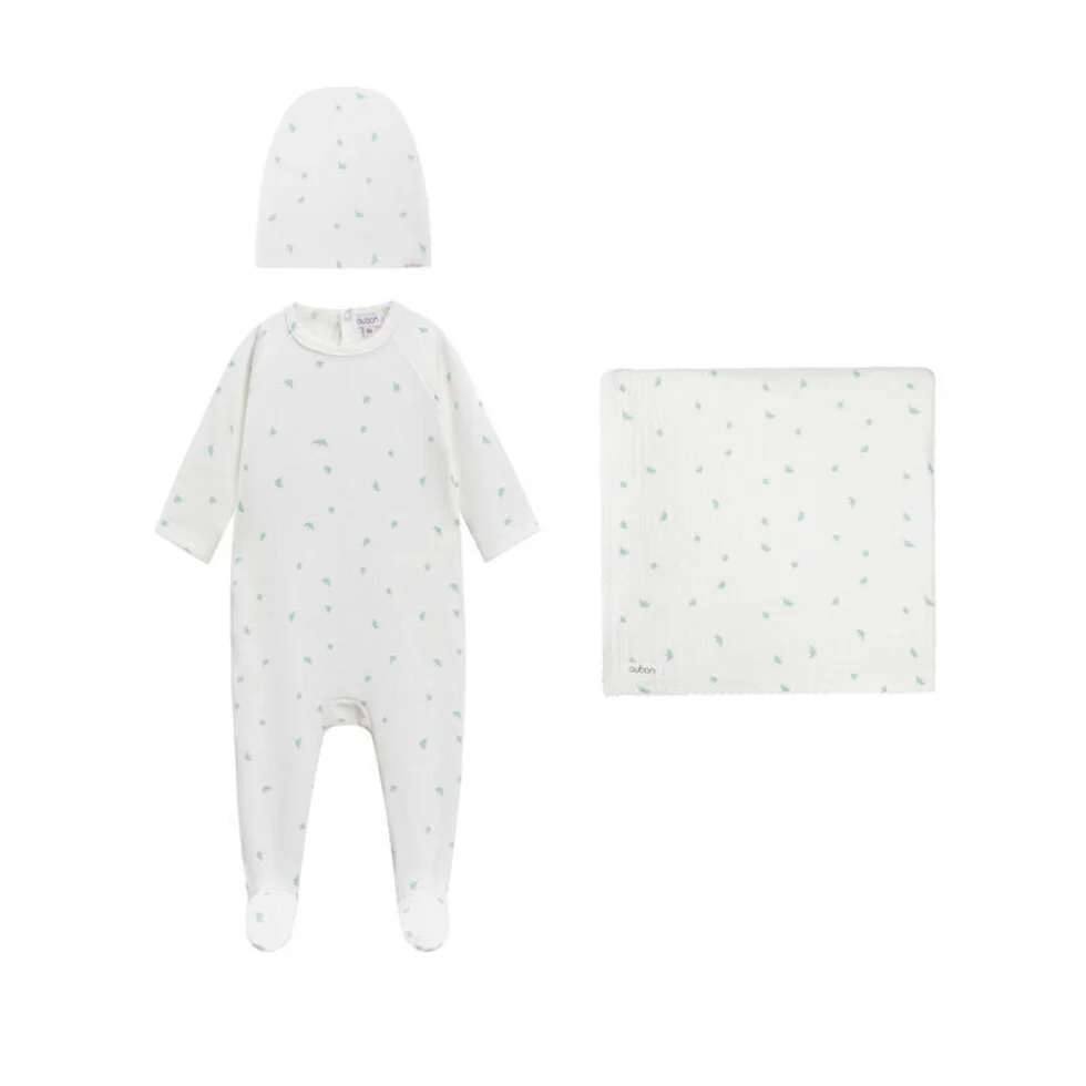 Oubon White Ground Blue Bird 3PC Layette Set