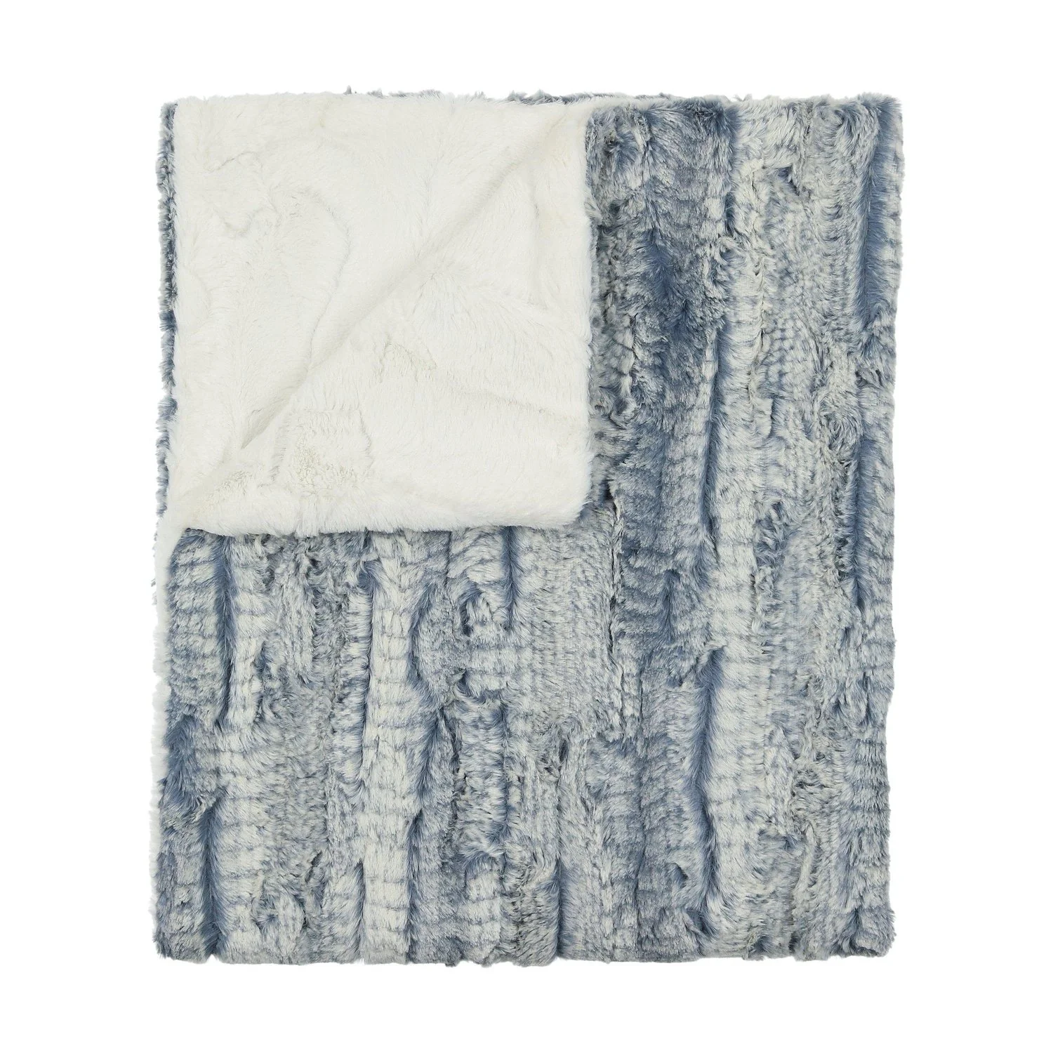 Peluche Blue Stone and Natural Lux Fur Blanket