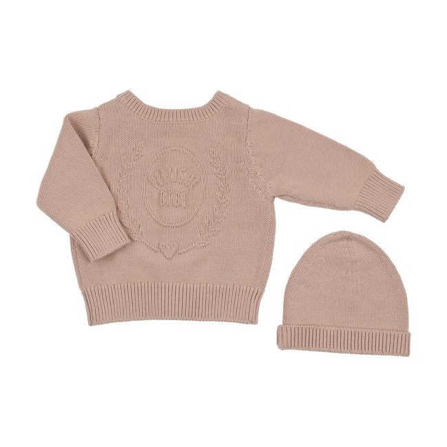 Peluche Embossed Reversible Cardigan + Beanie Set – Rose