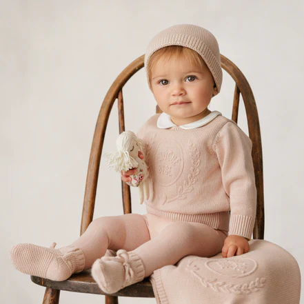 Peluche Embossed Reversible Cardigan + Beanie Set – Rose - Image 3