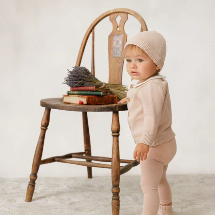 Peluche Embossed Reversible Cardigan + Beanie Set – Rose - Image 4