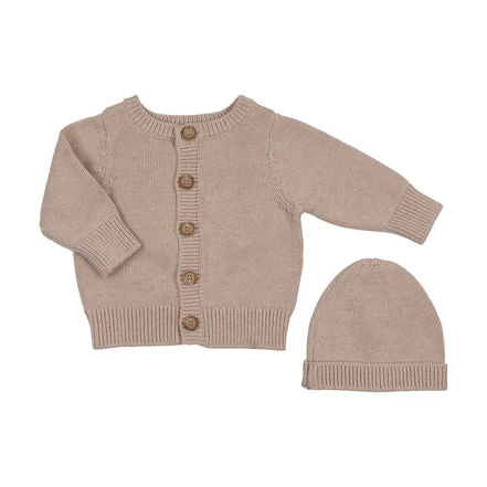 Peluche Embossed Reversible Cardigan + Beanie Set – Taupe - Image 2