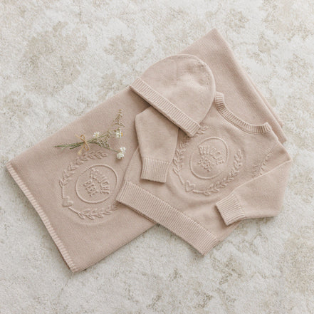 Peluche Embossed Reversible Cardigan + Beanie Set – Taupe - Image 3