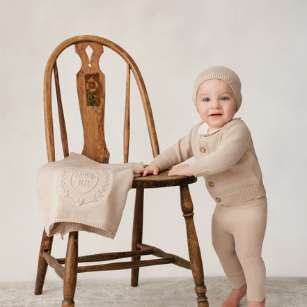 Peluche Embossed Reversible Cardigan + Beanie Set – Taupe - Image 4