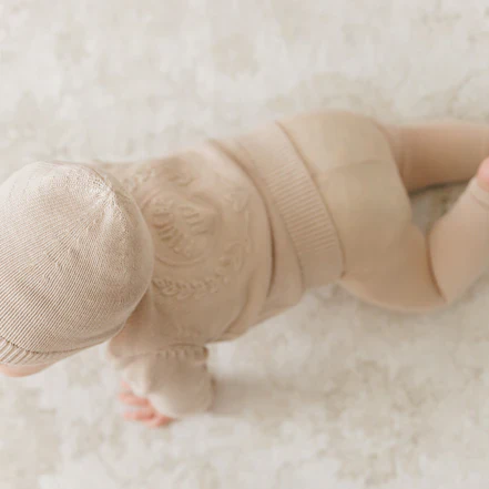 Peluche Embossed Reversible Cardigan + Beanie Set – Taupe - Image 5