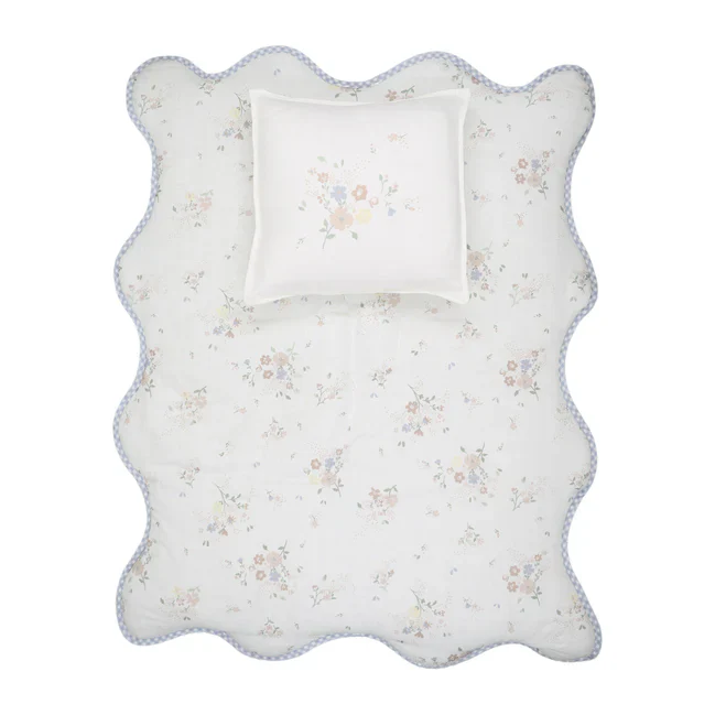 Peluche Floral Bamboo Filled Blanket + Pillow - Blue