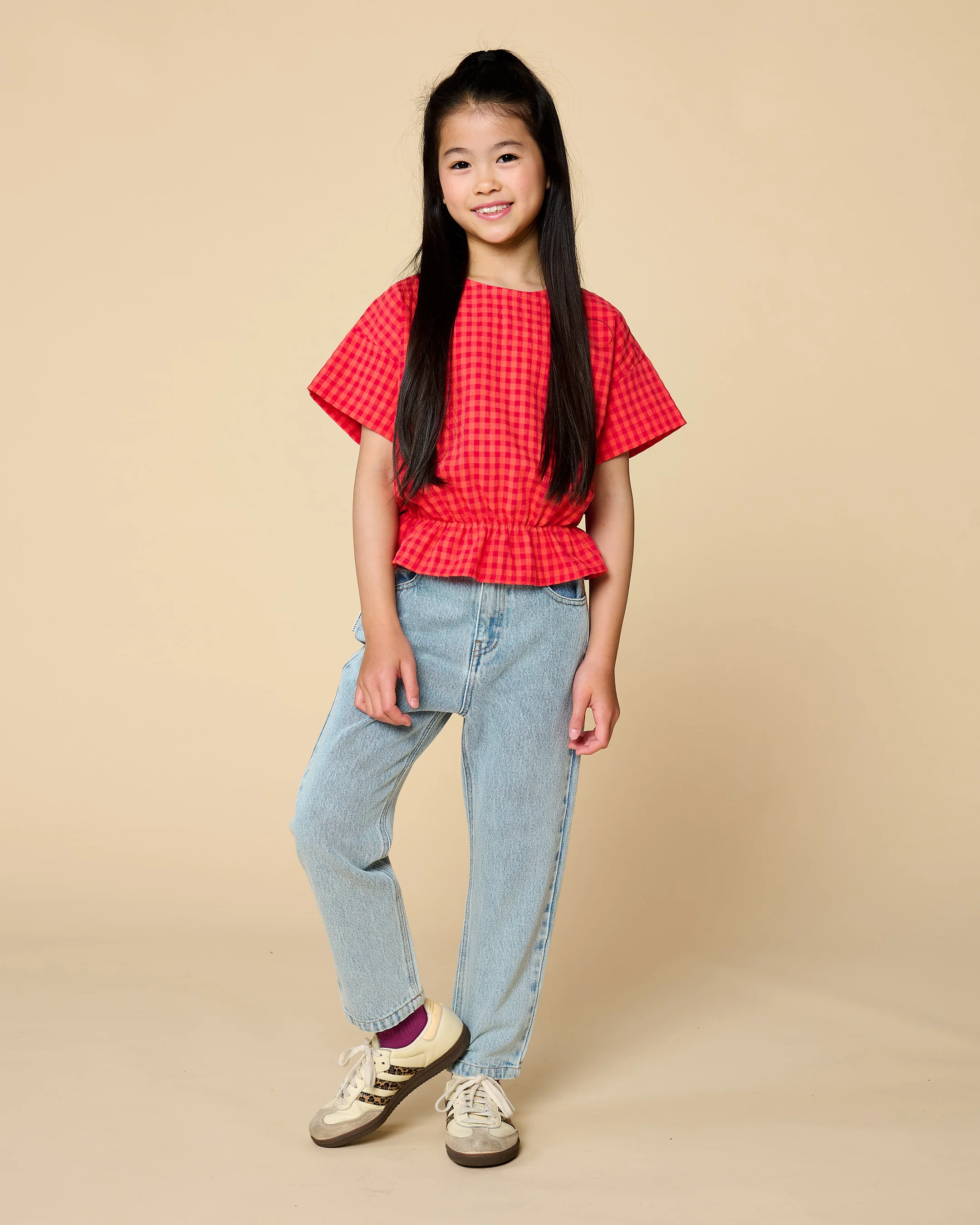 Petit Blush Elastic Waist Blouse - Check Red - Image 2