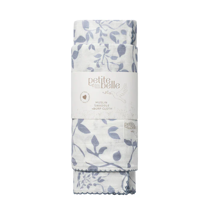 Petite Belle Lafayette Powder Blue Swaddle & Burp Cloth Set - Image 2