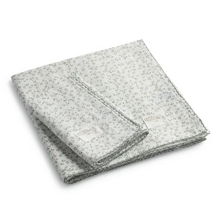 Petite Belle Liberty Leaf Blue Swaddle & Burp Cloth Set