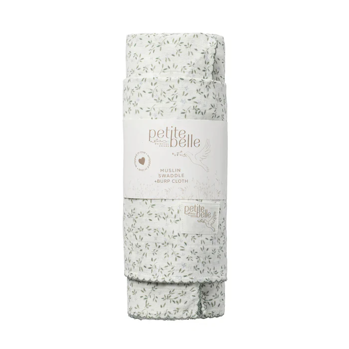 Petite Belle Liberty Leaf Blue Swaddle & Burp Cloth Set - Image 2