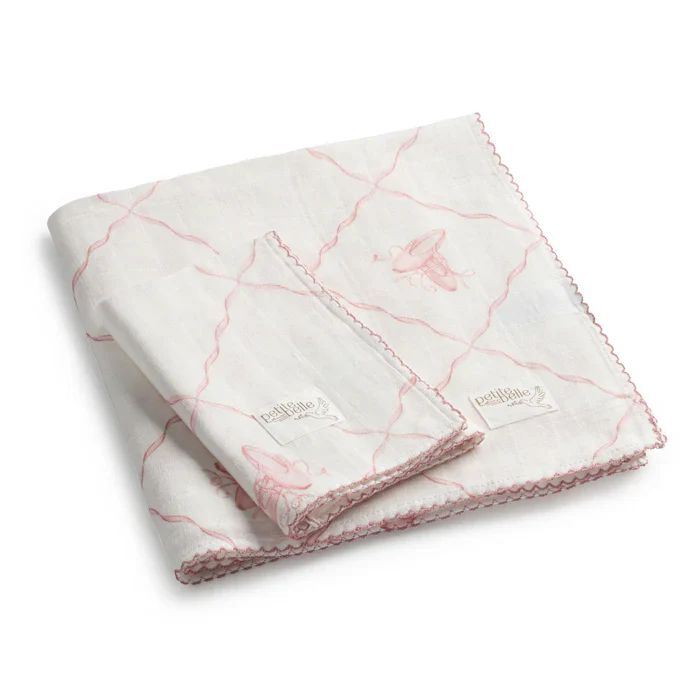 Petite Belle Rose Ballet Swaddle & Burp Cloth Set