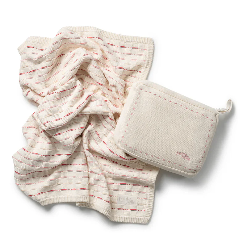 Petite Belle Weave Knit Blanket & Pouch Set - Ruby Blush - Image 2