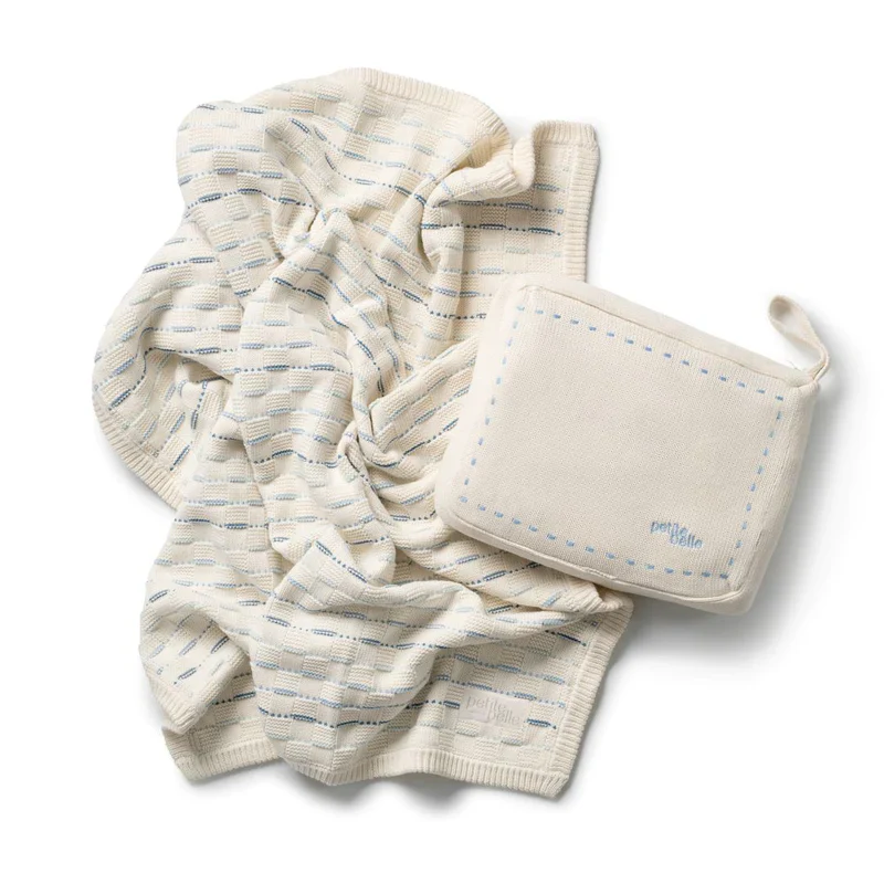 Petite Belle Weave Knit Blanket & Pouch Set - Powder Blue - Image 2