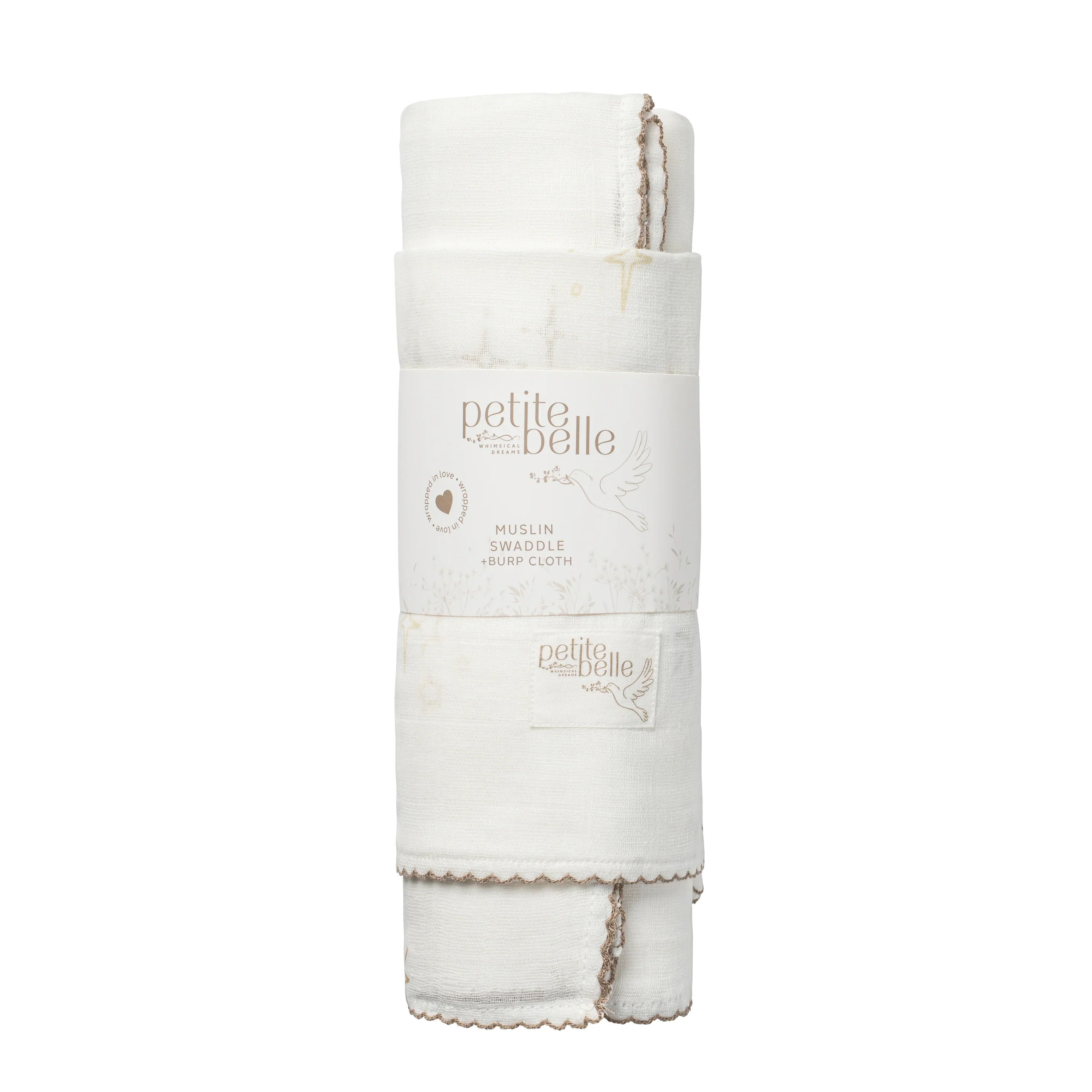Petite Belle White Swaddle & Burp Cloth Set - Image 2
