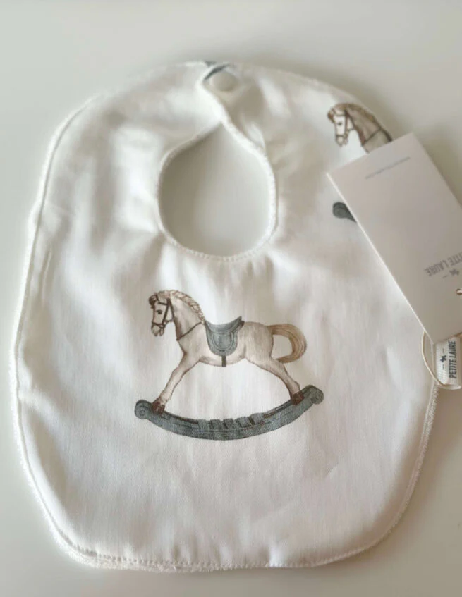 Petite Laure Baby Bib Cotton Rocking Horse - Cloudy Blue