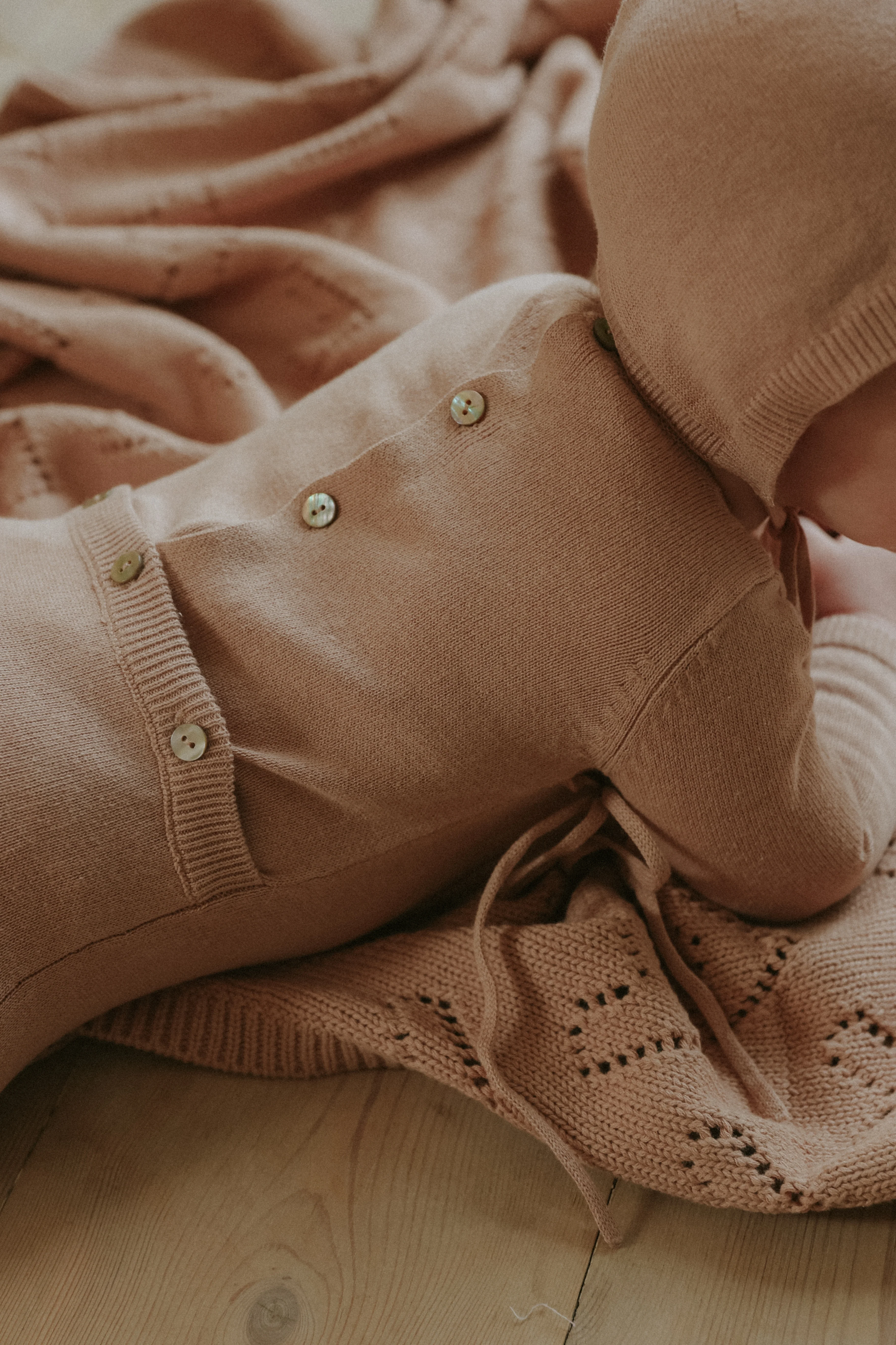 Mema Knits Pink Knit Footie +Bonnet - Image 3