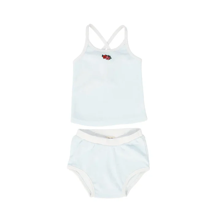 Please Mom Blue Terry Foral Tank Set