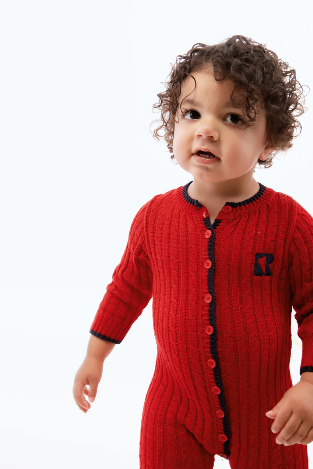 Retro Kid Aspen Cable Knit Baby Romper - Red - Image 2