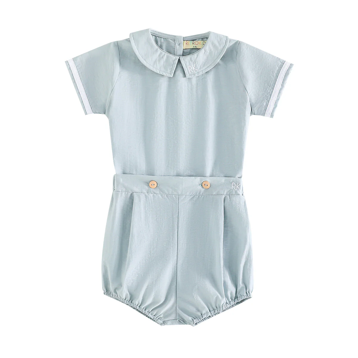 Retro Kid Bennet Baby Boy Button Up Set - Silver Mint/Cream