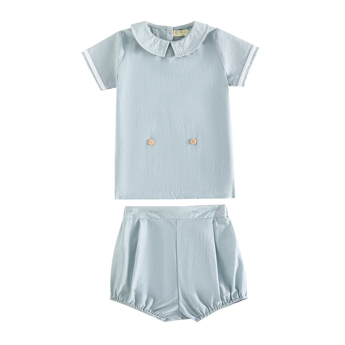 Retro Kid Bennet Baby Boy Button Up Set - Silver Mint/Cream - Image 2
