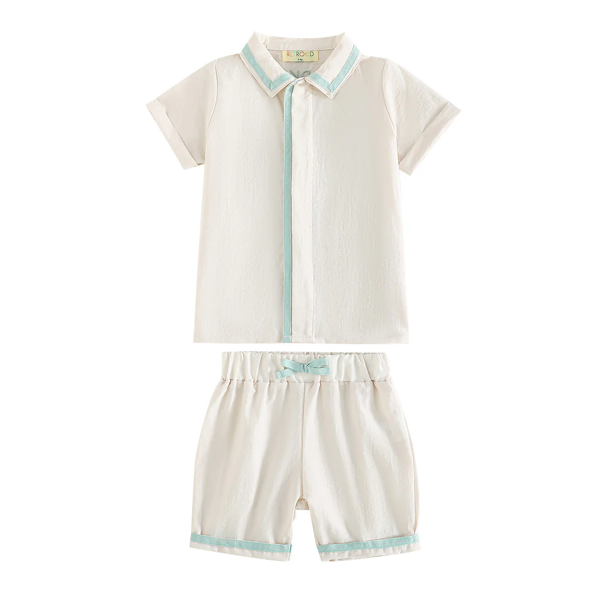 Retro Kid Bennet Boys Collar Shirt And Short Pants Set - Cream/Blue