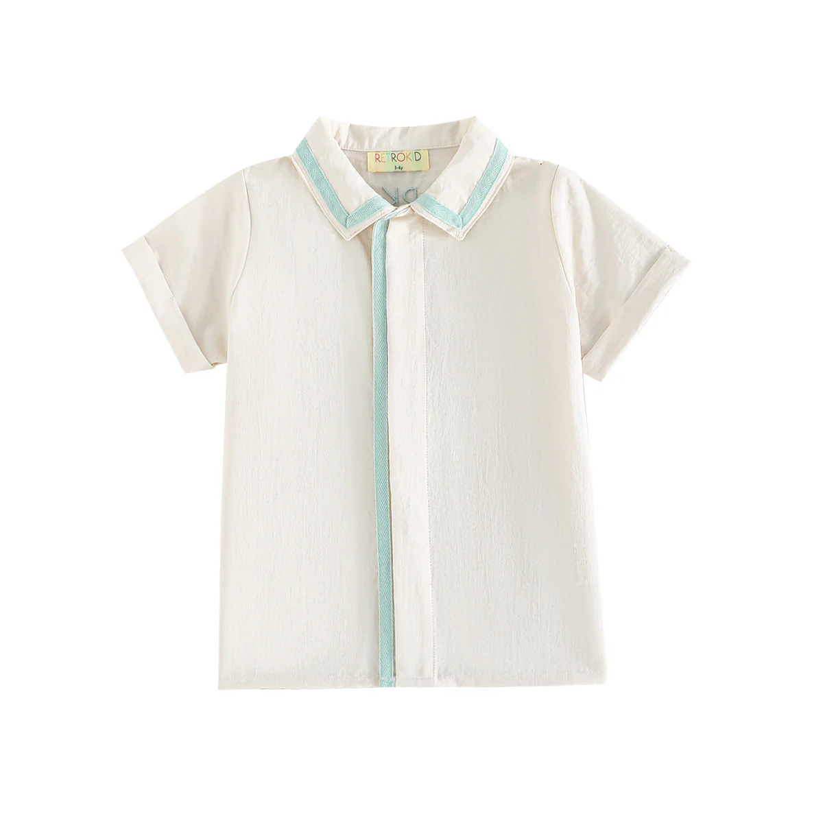 Retro Kid Bennet Boys Collar Shirt - Cream/Blue