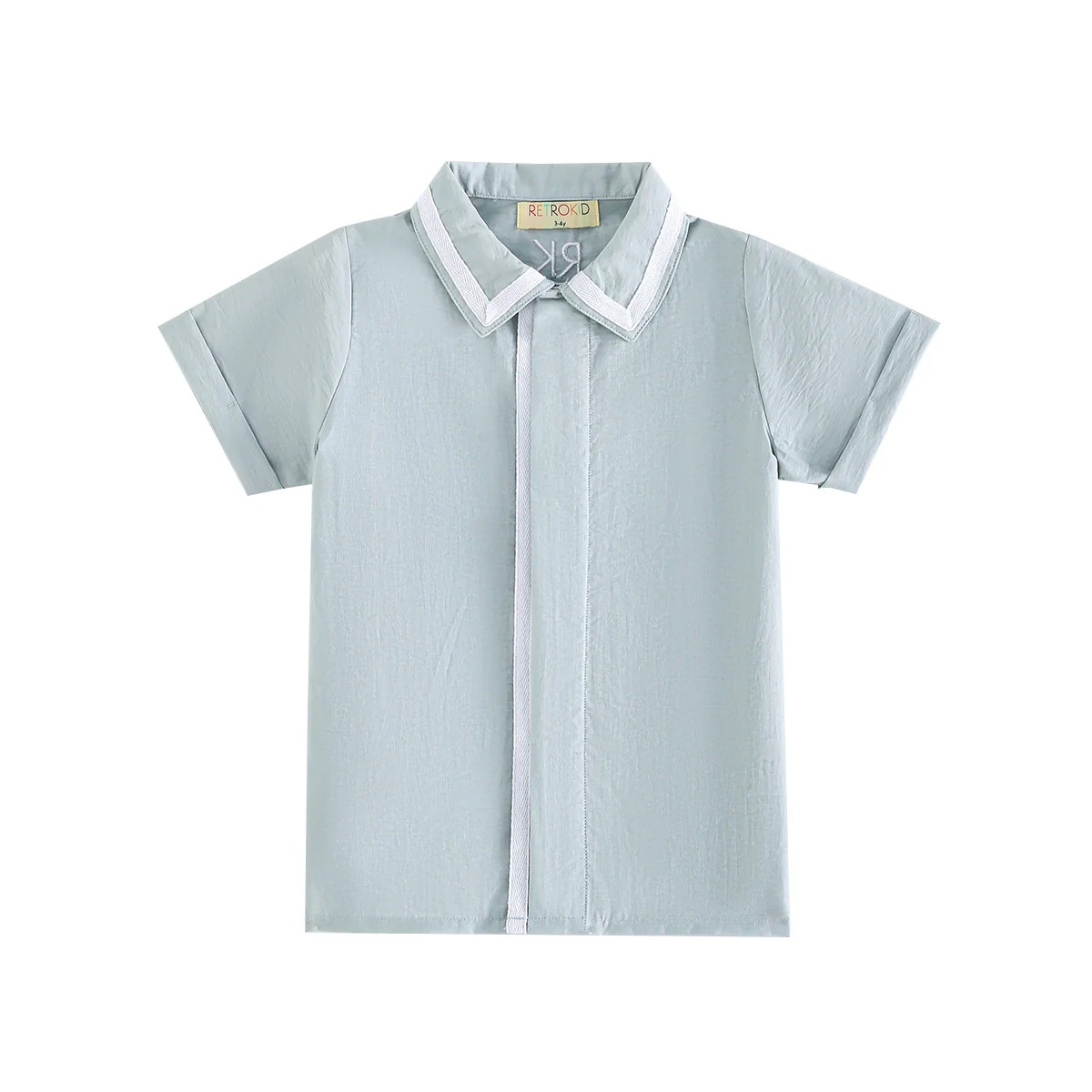 Retro Kid Bennet Boys Collar Shirt - Silver Mint/Cream
