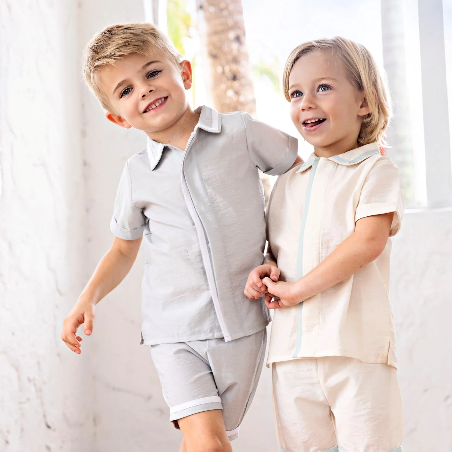 Retro Kid Bennet Boys Collar Shirt - Cream/Blue - Image 2