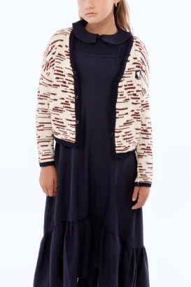 Retro Kid Chunky Knit Classic Cardigan - Cream/Burgundy - Image 2