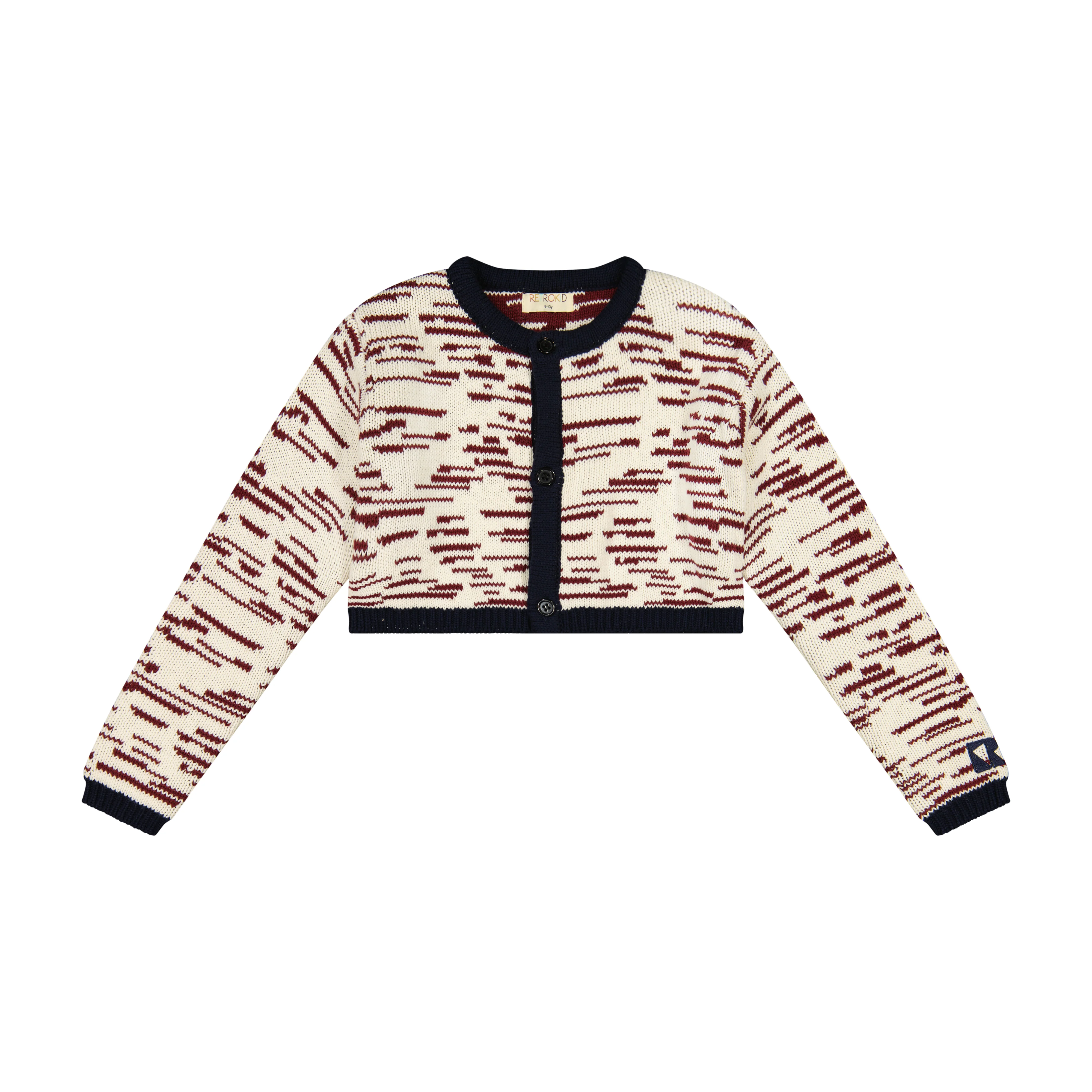 Retro Kid Chunky Knit Crop Cardigan - Cream/Burgundy
