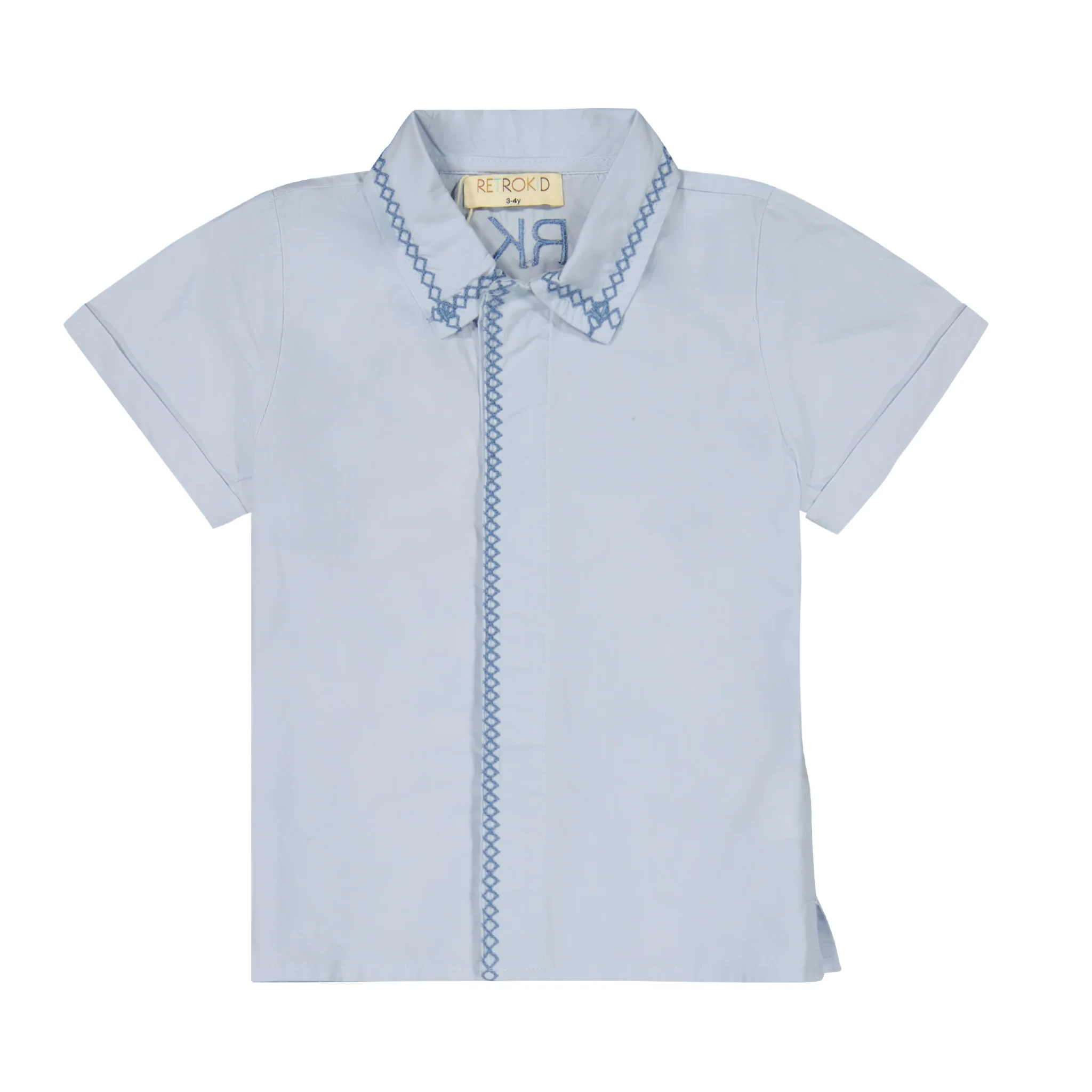 Retro Kid Collar Shirt With Trim - Blue