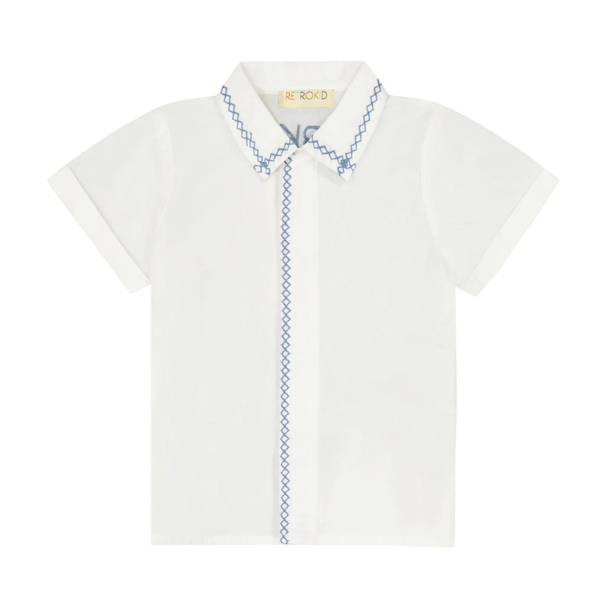 Retro Kid Collar Shirt With Trim - White/Blue