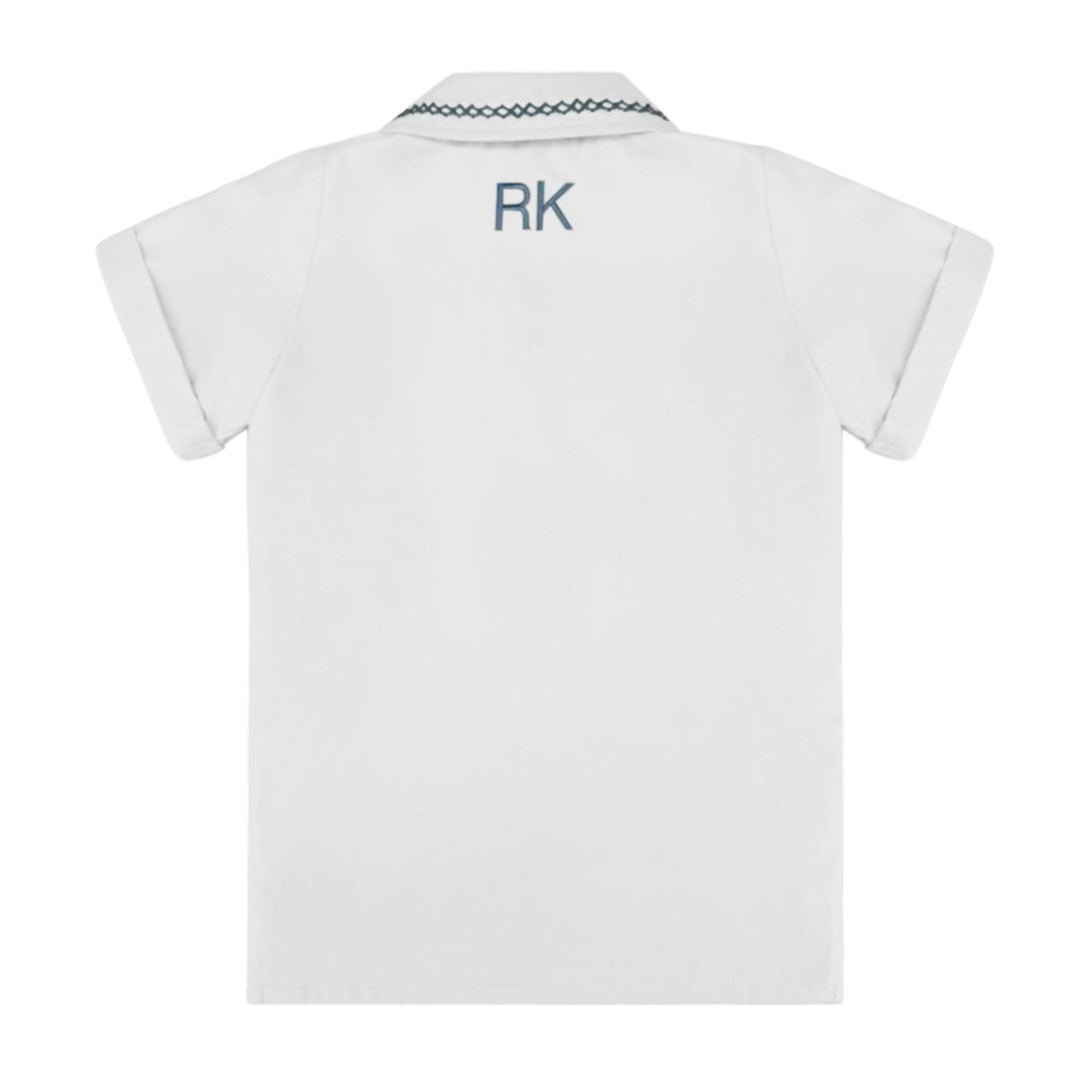 Retro Kid Collar Shirt With Trim - White/Blue - Image 2