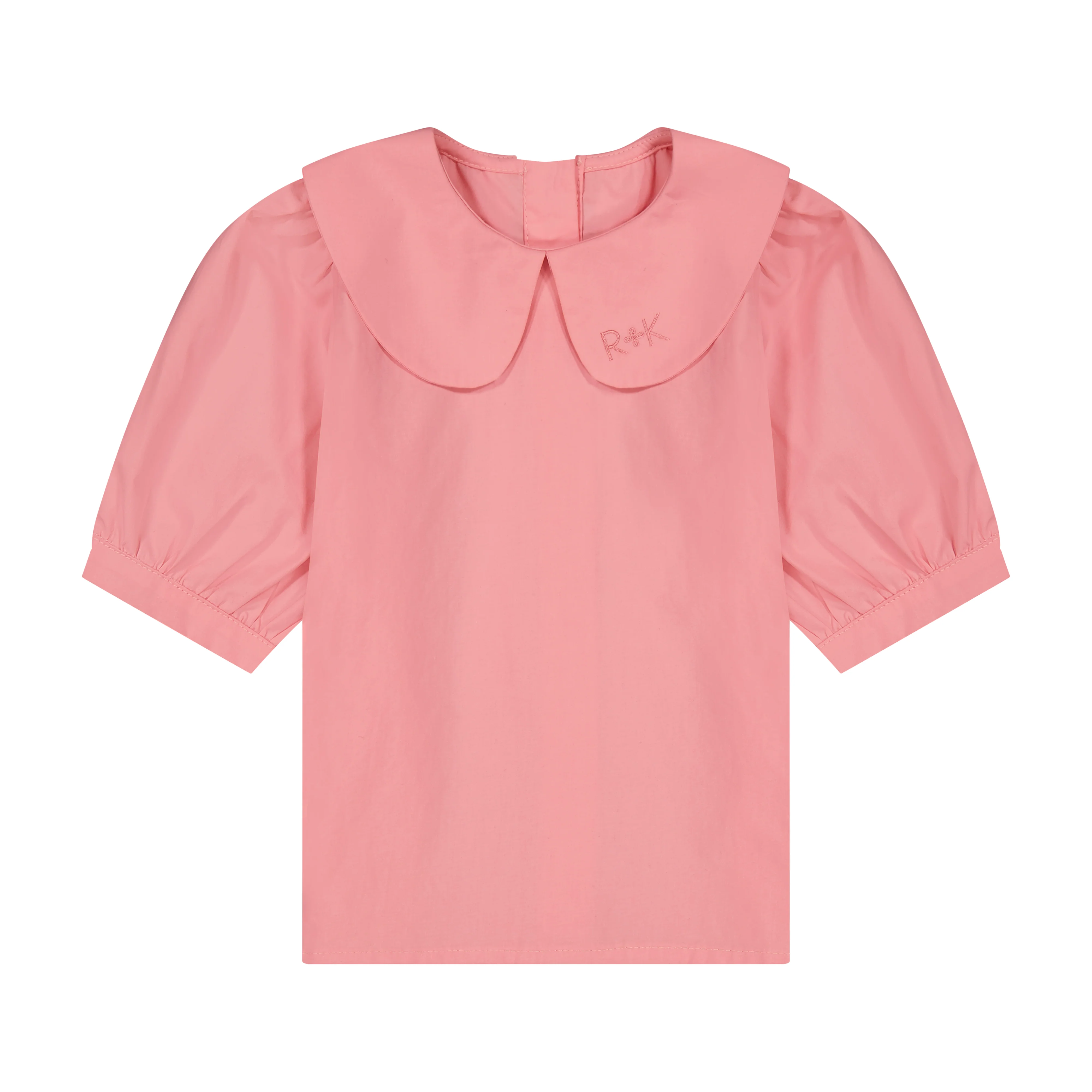 Retro Kid Cotton Blouse Embroidered Collar - Pink