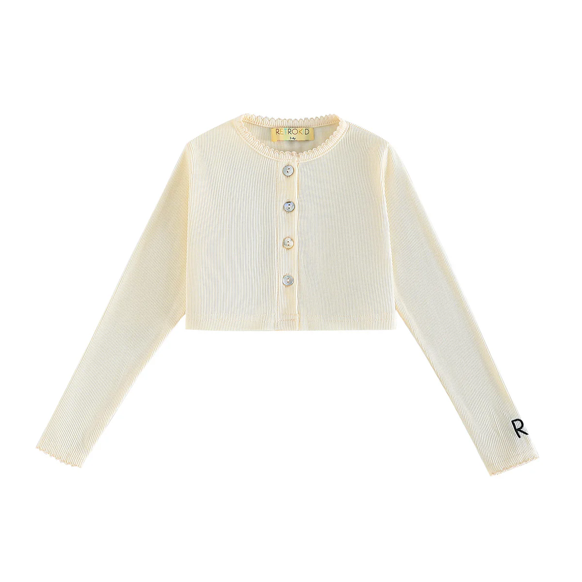 Retro Kid Emery Ribbed Cropped Cardigan - Cream