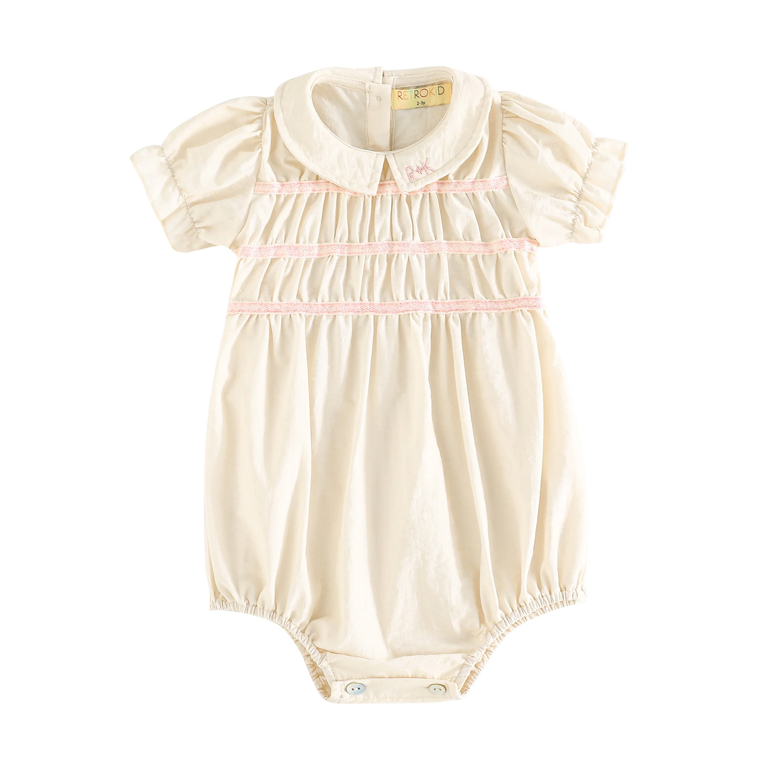 Retro Kid Halston Smocked Baby Girl Romper - Cream/Pink