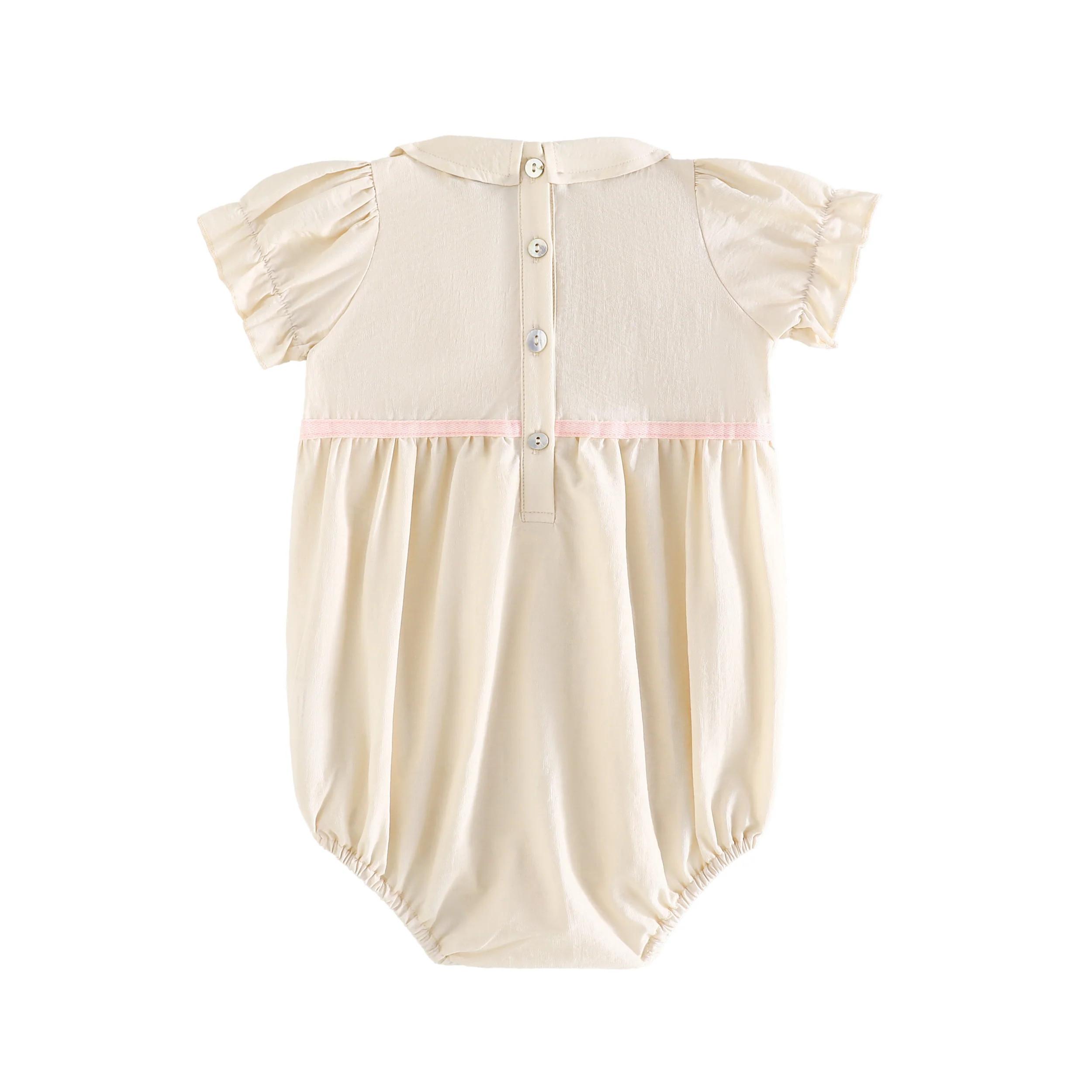 Retro Kid Halston Smocked Baby Girl Romper - Cream/Pink - Image 2
