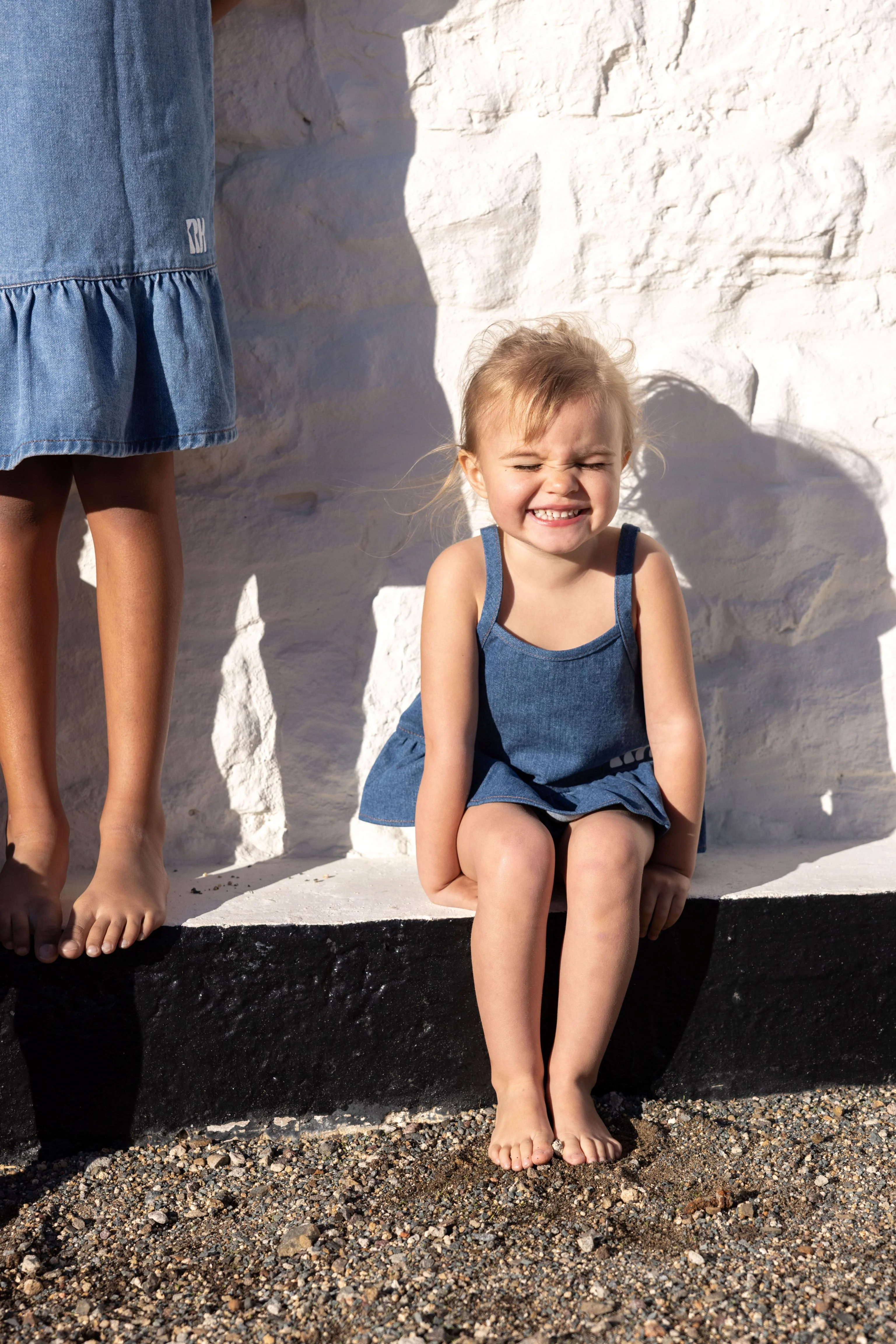 Retro Kid Hollis Baby Girl Ruffle Tank + Bloomers Set - Blue Denim - Image 2