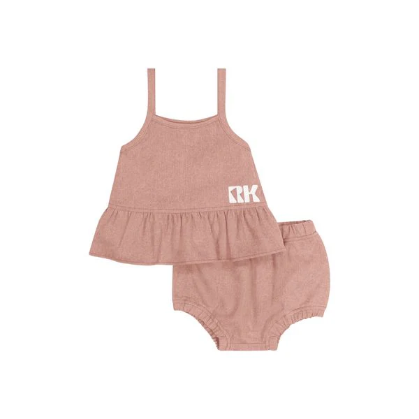 Retro Kid Hollis Baby Girl Ruffle Tank + Bloomers Set - Pink Denim