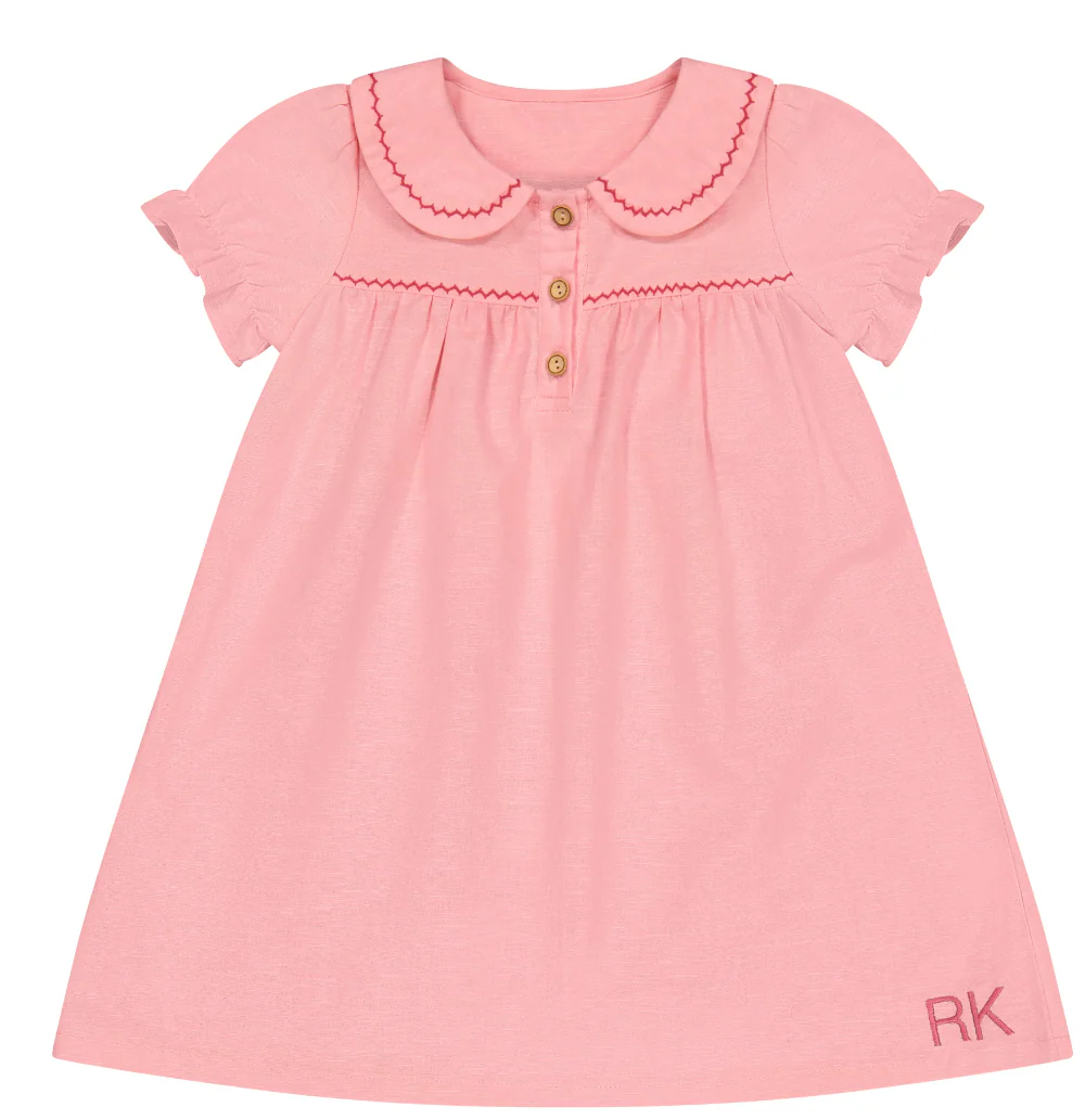 Retro Kid Linen Ric Rac Dress - Pink *RUNS VERY TTS*
