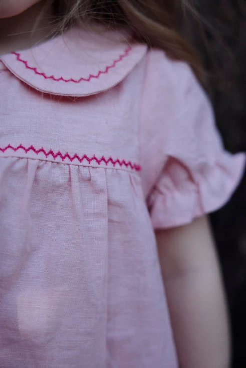 Retro Kid Linen Ric Rac Dress - Pink *RUNS VERY TTS* - Image 2