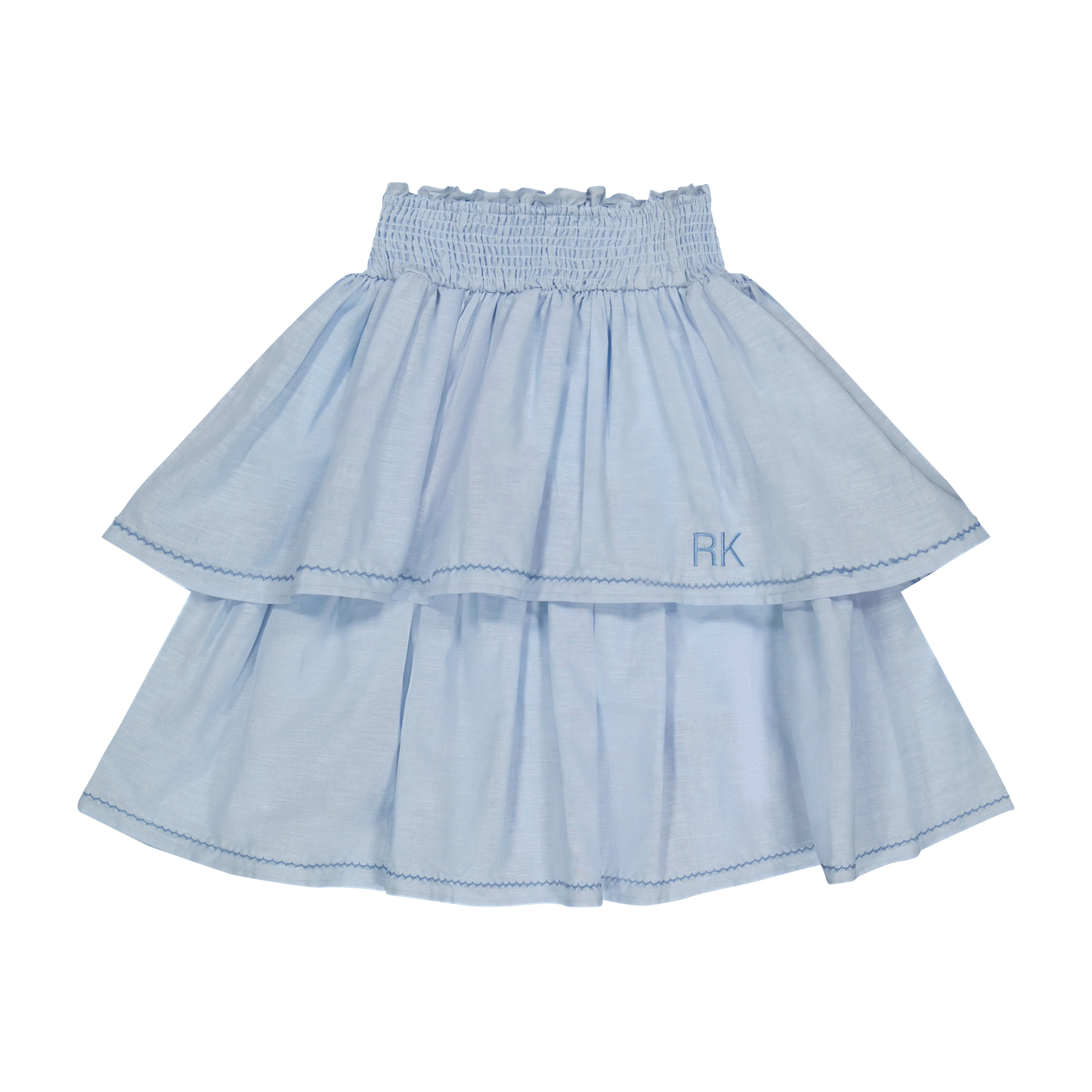 Retro Kid Linen Ric Rac Layered Skirt With Wristband - Soft Blue