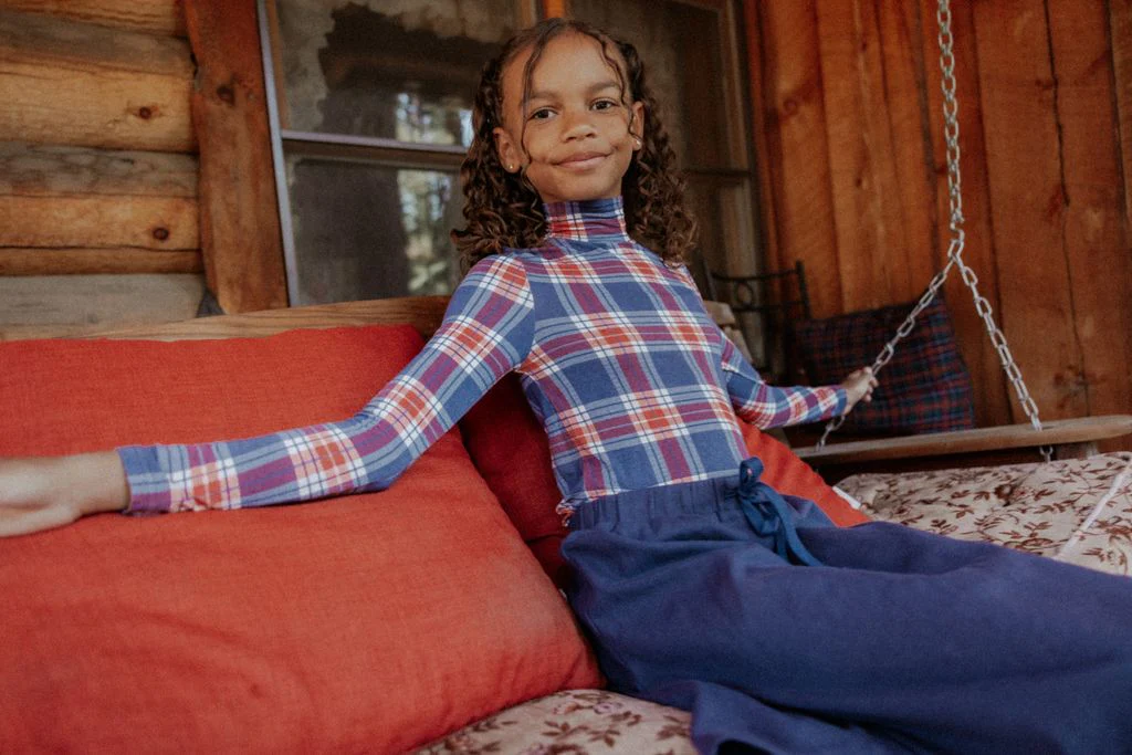 Retro Kid Margo Bamboo Printed Plaid Turtleneck - Plaid - Image 2